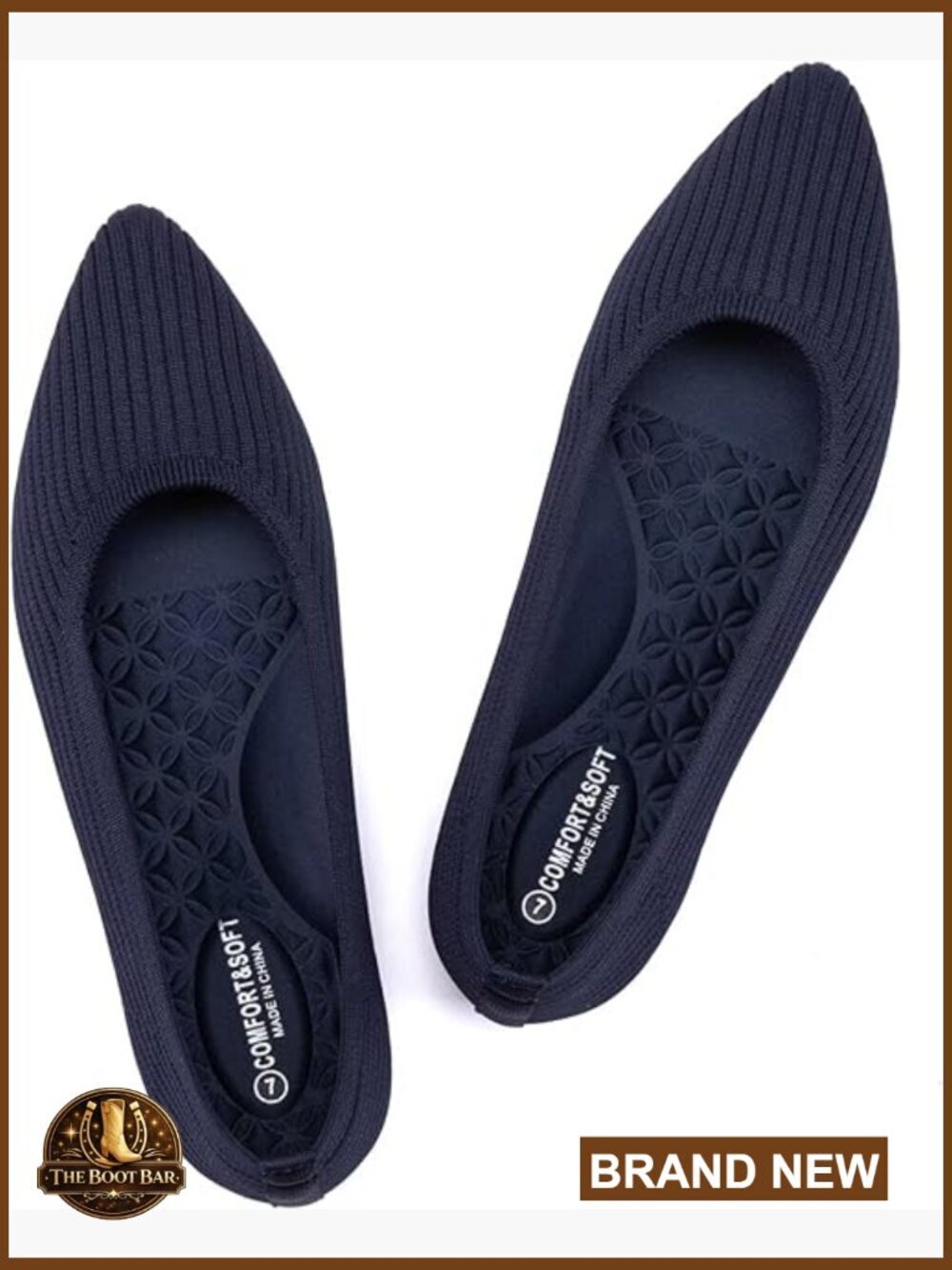 Women's Knit Pointed Toe Ballet Flats Arch Support Machine Washable Dressy